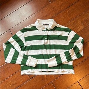 Green and White Striped Polo Shirt